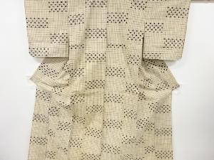 アンティーク　絣柄織り出し手織り節紬単衣着物